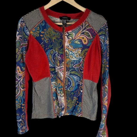 Kaktus Patchwork Paisley/Stripe Zip Front Cardigan Jacket Sz L - Picture 1 of 7
